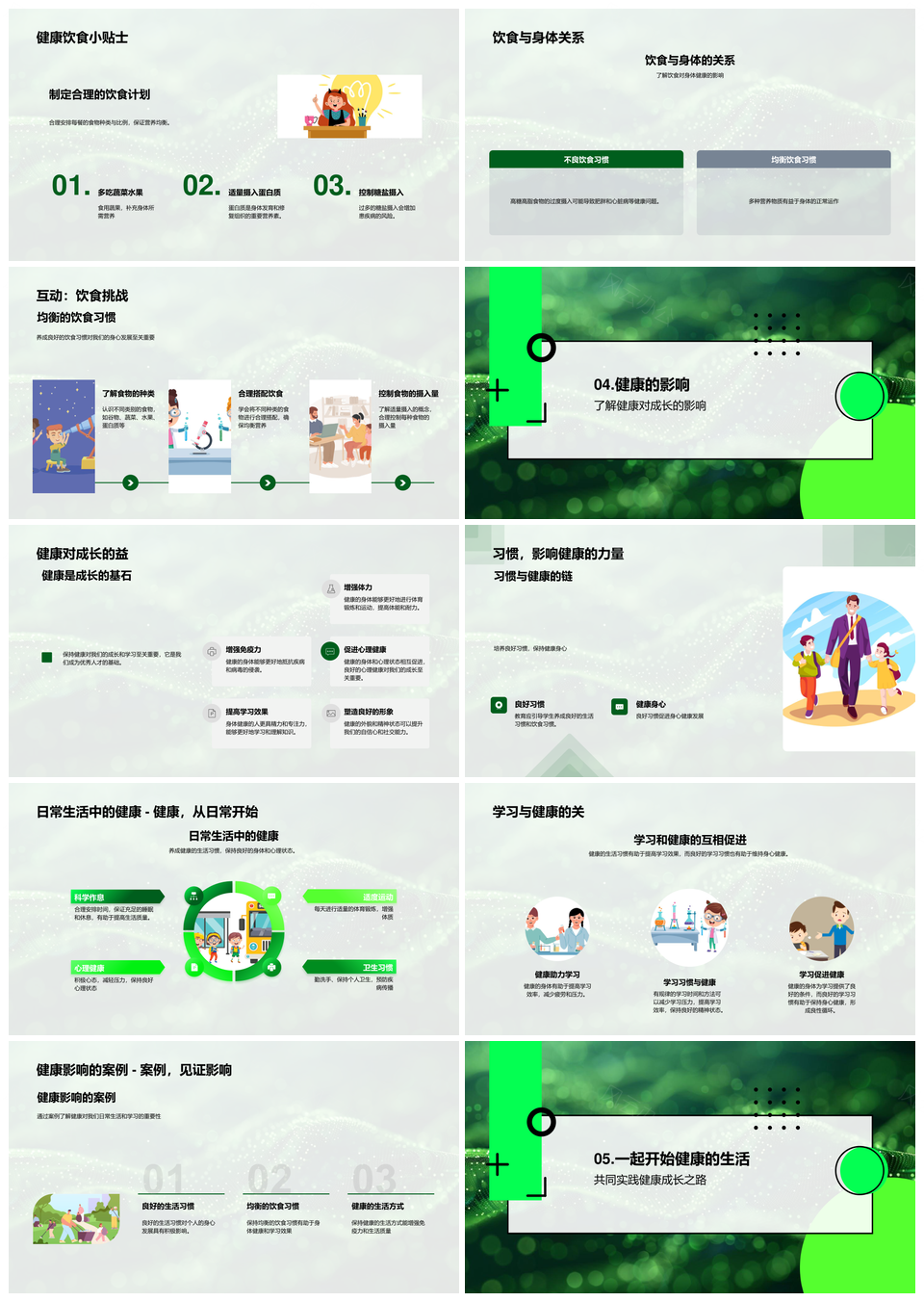 健康生活习惯助力学习快乐成长PPT模板