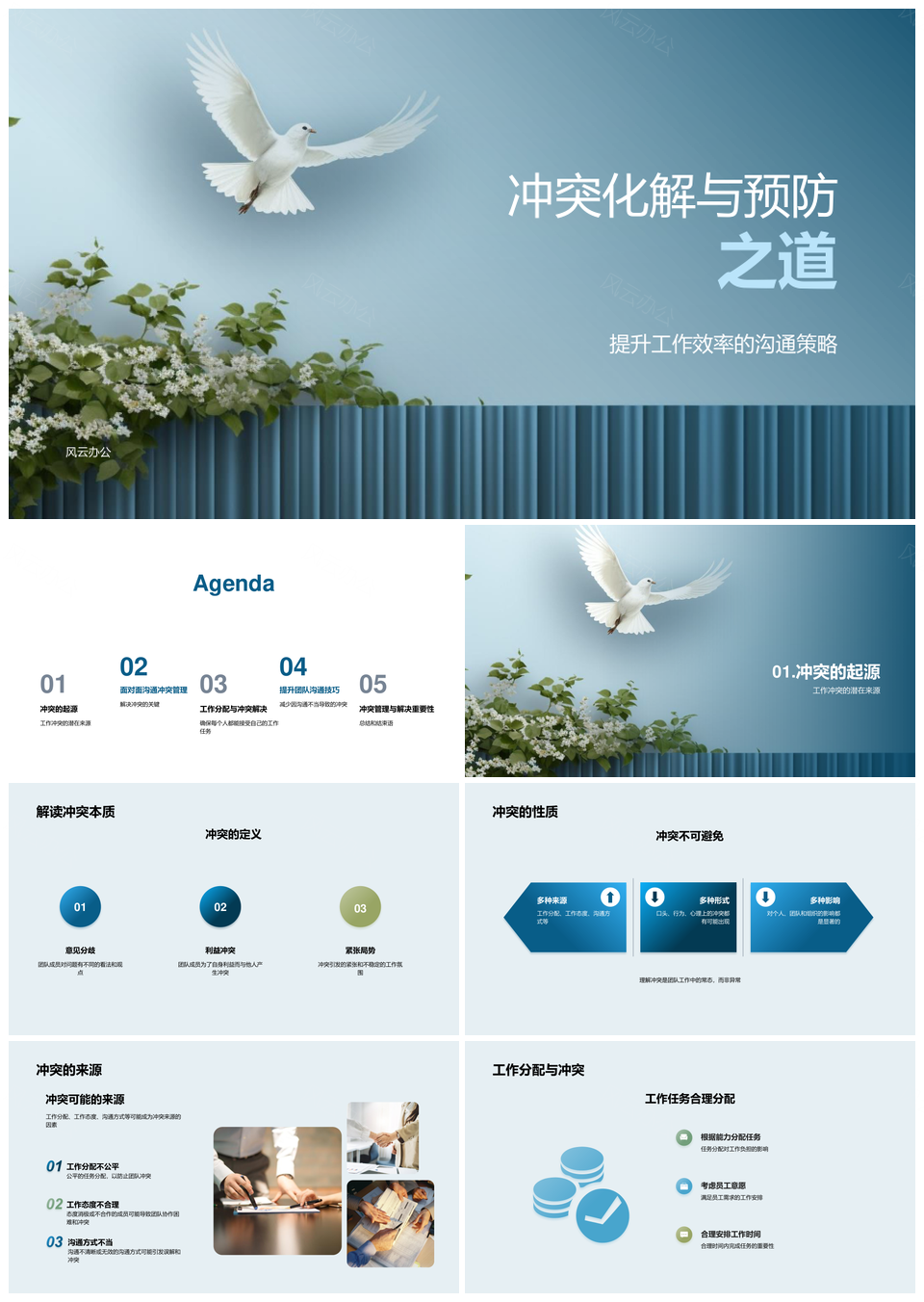 冲突化解预防与团队沟通分配管理PPT模板