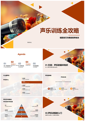 声乐训练唱歌技巧嗓音保养呼吸发音指南PPT模板