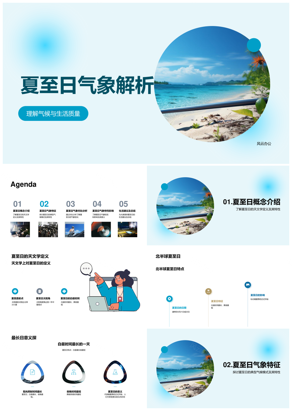 北半球夏至日太阳气候与生活质量解析PPT模板