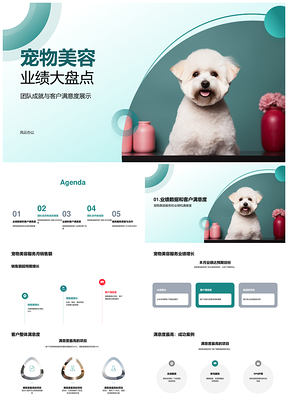 宠物美容服务部月业绩团队协作满意度盘点PPT模板