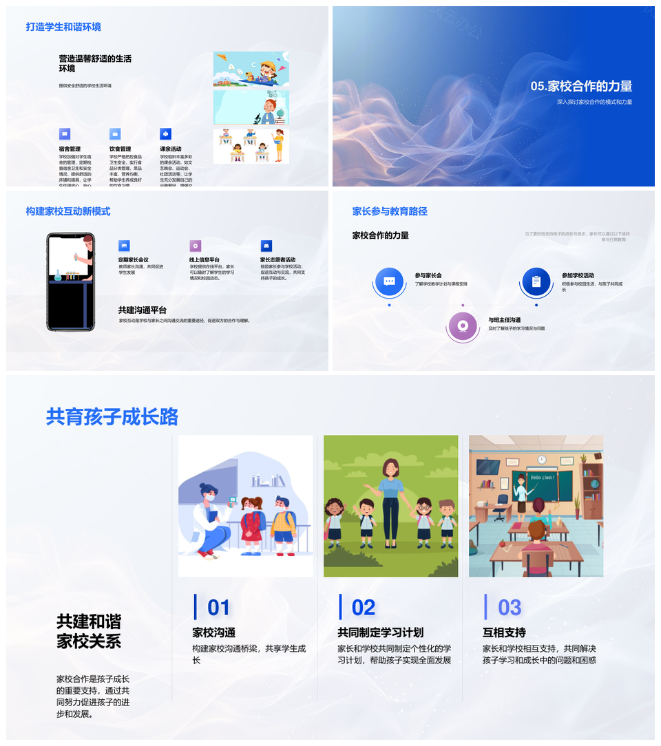 家校共育全人教育安全校园教学资源展示PPT模板