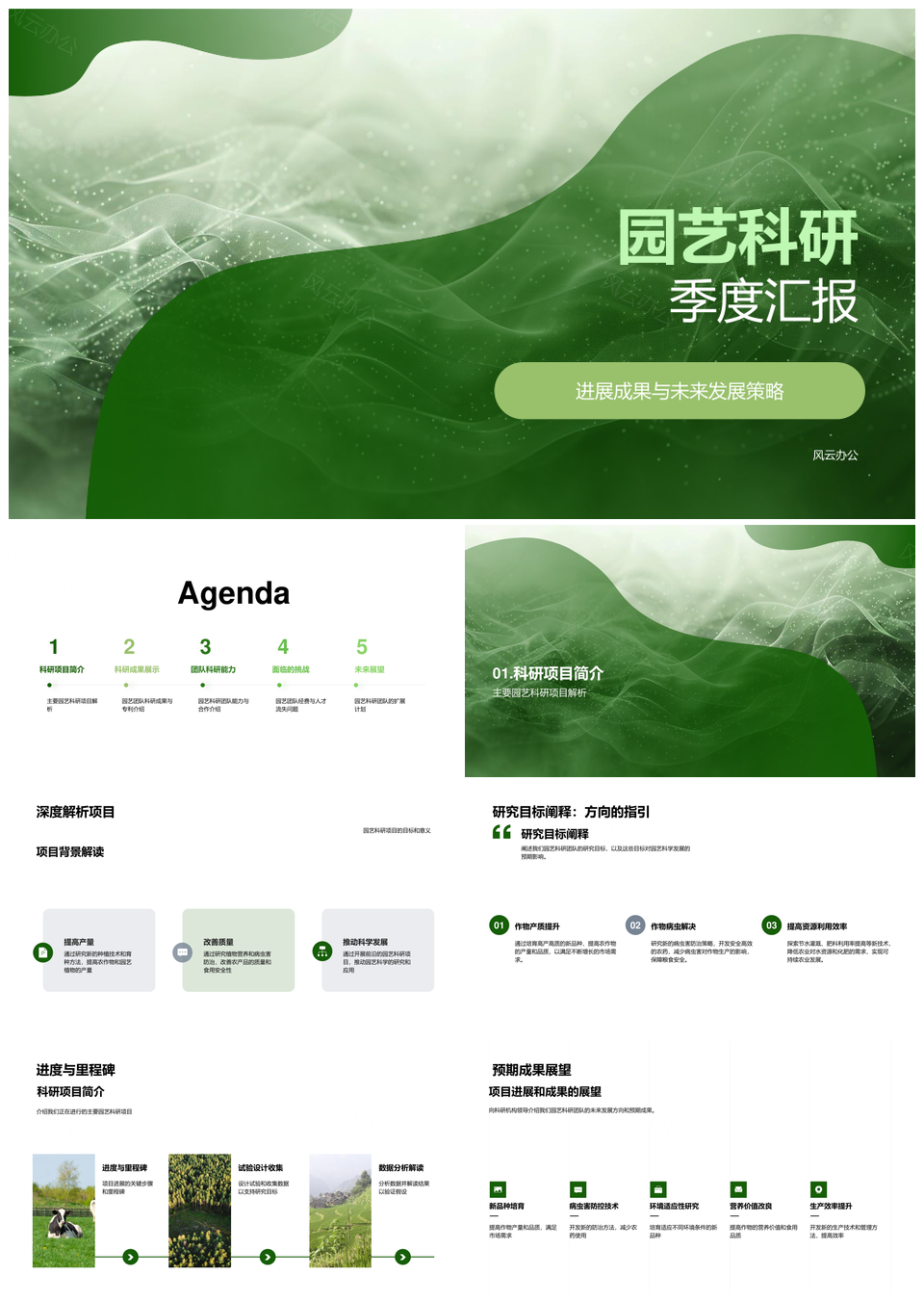 园艺科研季度汇报项目成果专利团队发展策略PPT模板