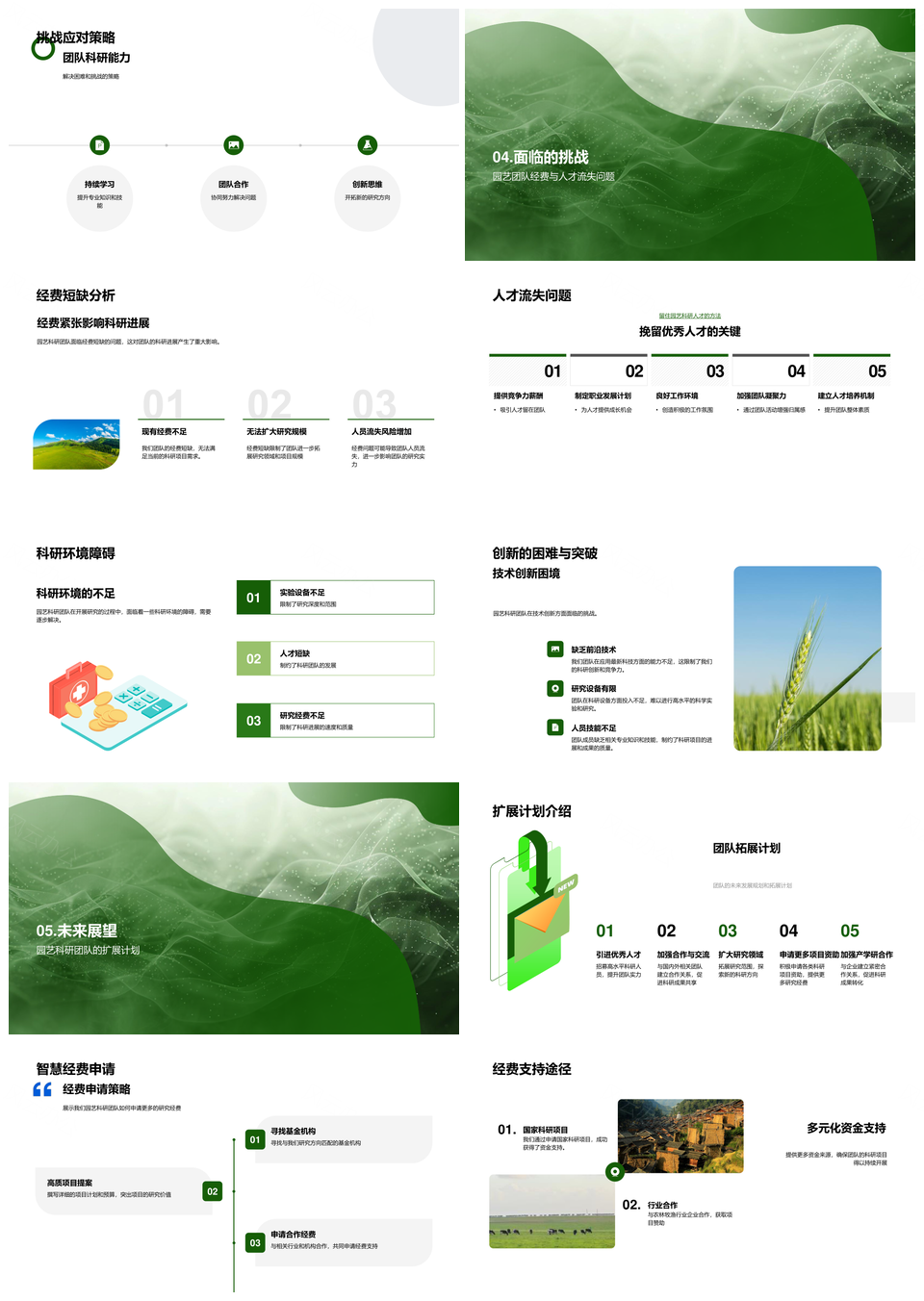 园艺科研季度汇报项目成果专利团队发展策略PPT模板