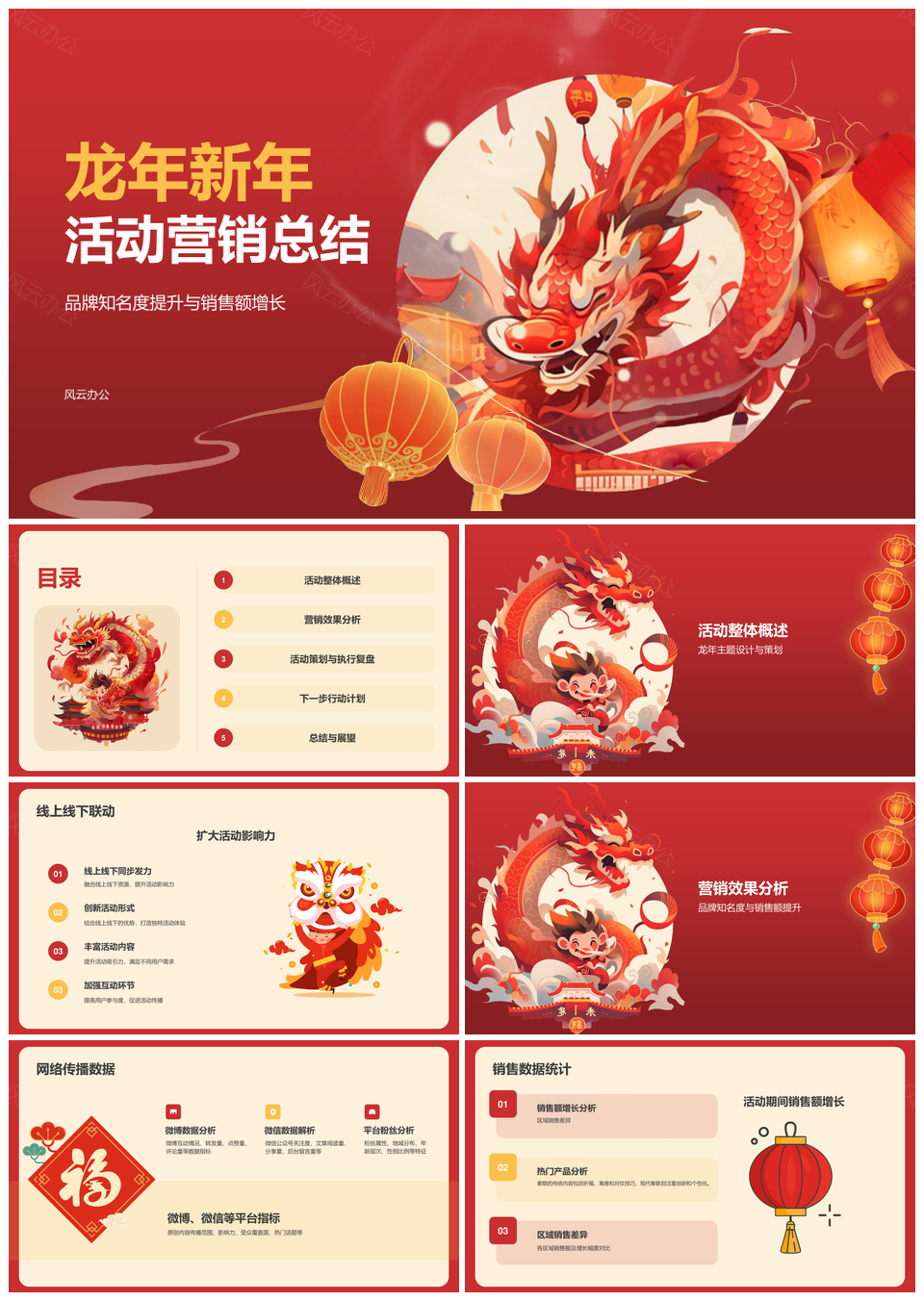 2024龙年春节传统文化红火活动总结PPT模板