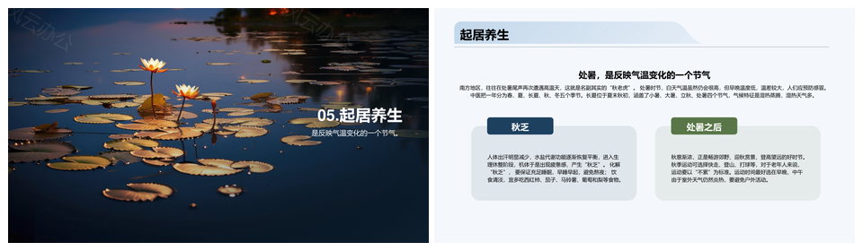 深蓝色二十四节气处暑气候荷花PPT模板