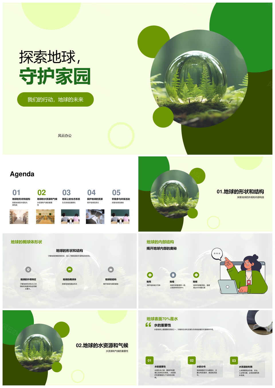 地球椭球结构生态气候水资源探护PPT模板