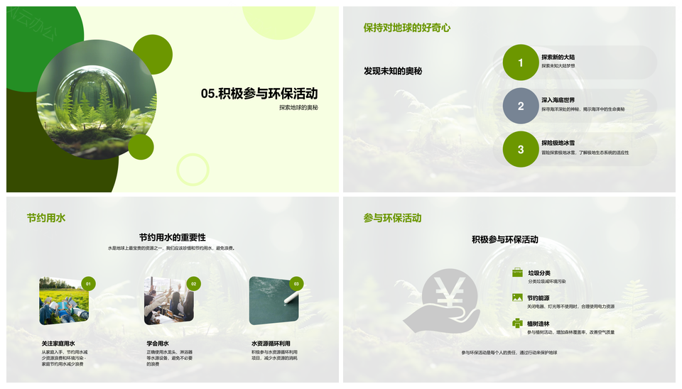 地球椭球结构生态气候水资源探护PPT模板