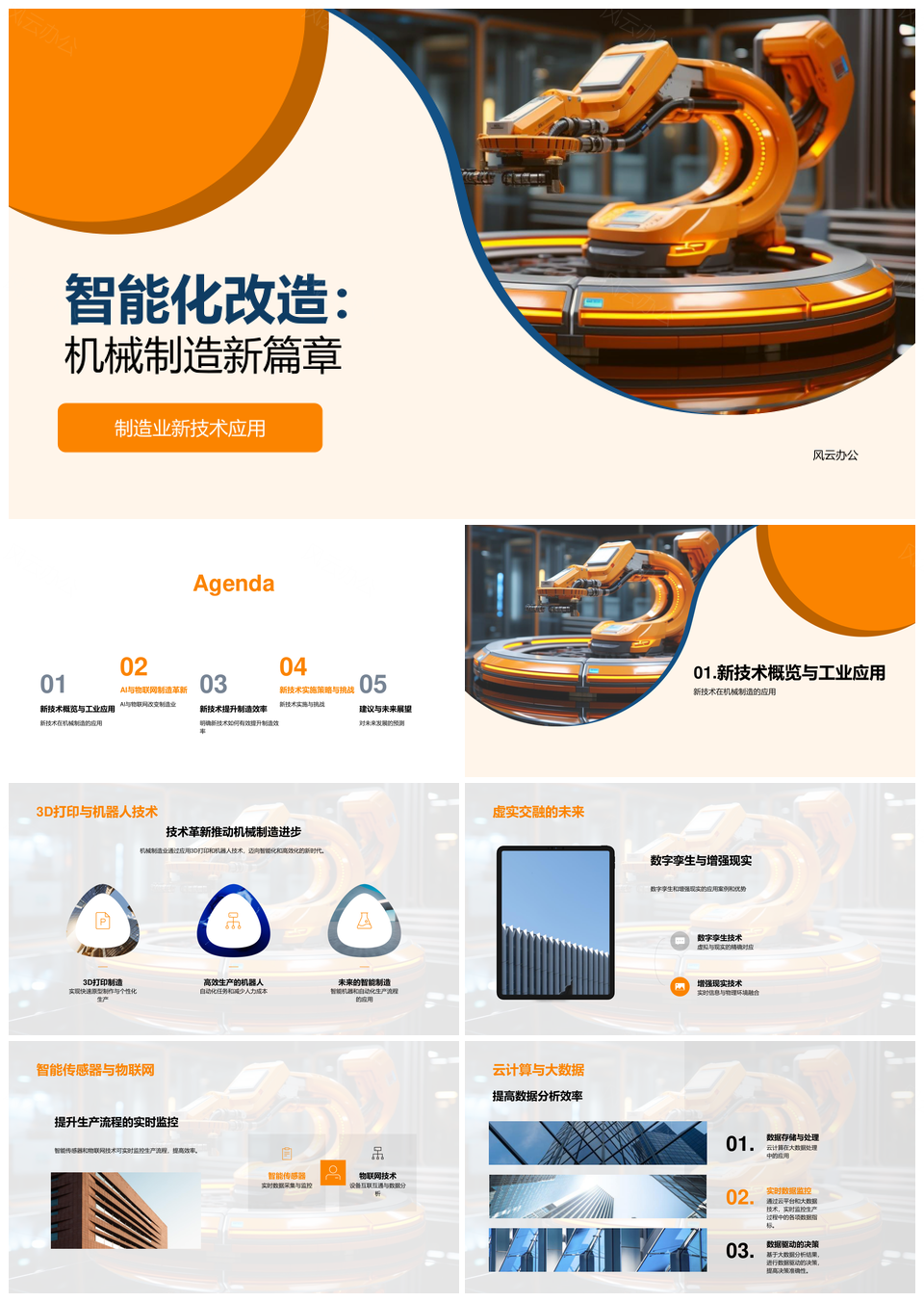 机械制造智能化改造与3D打印数字孪生应用PPT模板