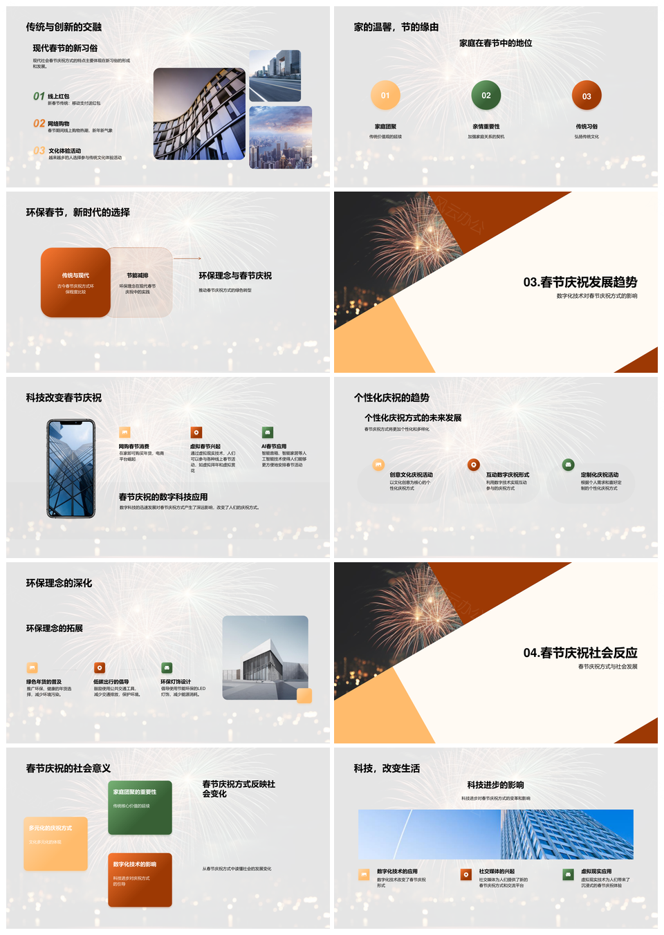 春节庆祝历史变迁与环保数字化未来展望PPT模板