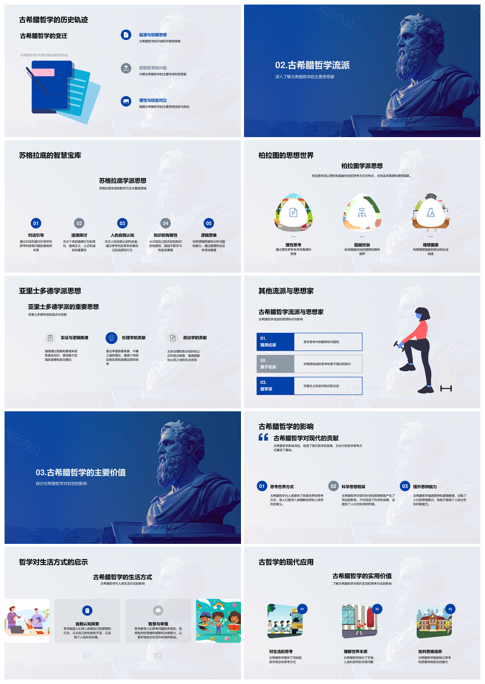 古希腊三贤哲学思想流派发展影响教学PPT模板