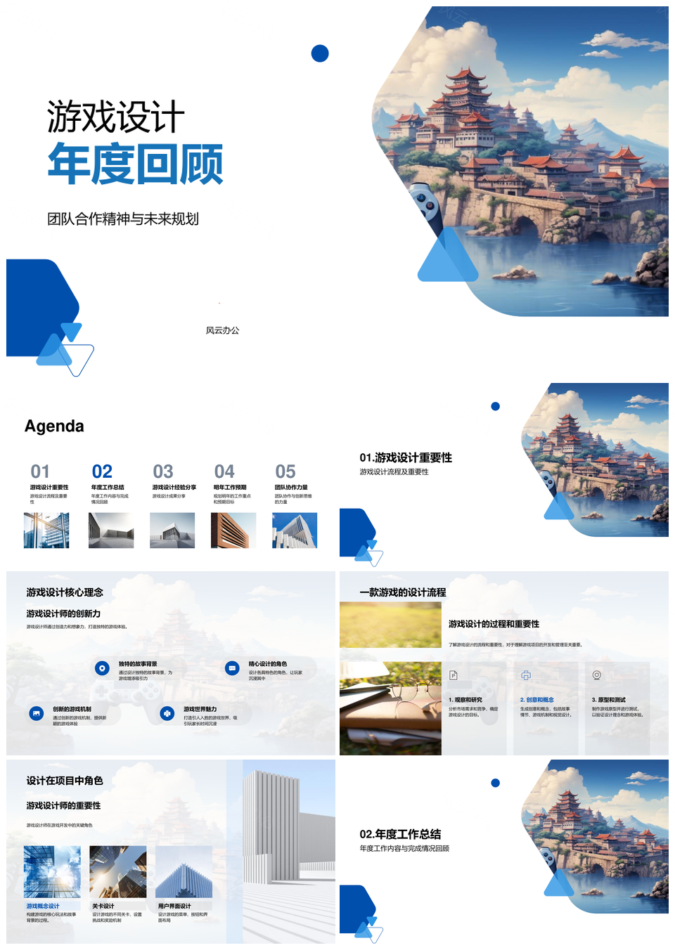 游戏设计年度团队协作创新与控制器总结PPT模板