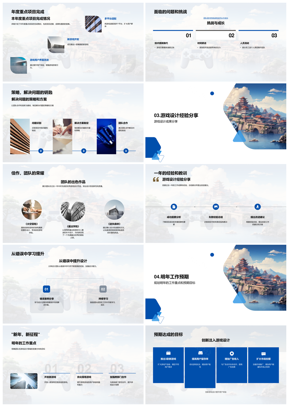 游戏设计年度团队协作创新与控制器总结PPT模板