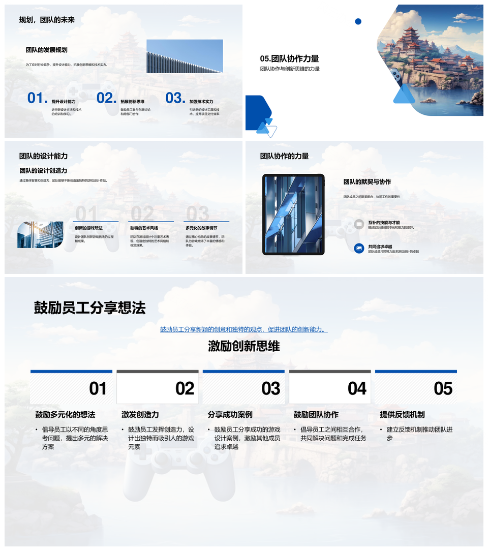 游戏设计年度团队协作创新与控制器总结PPT模板