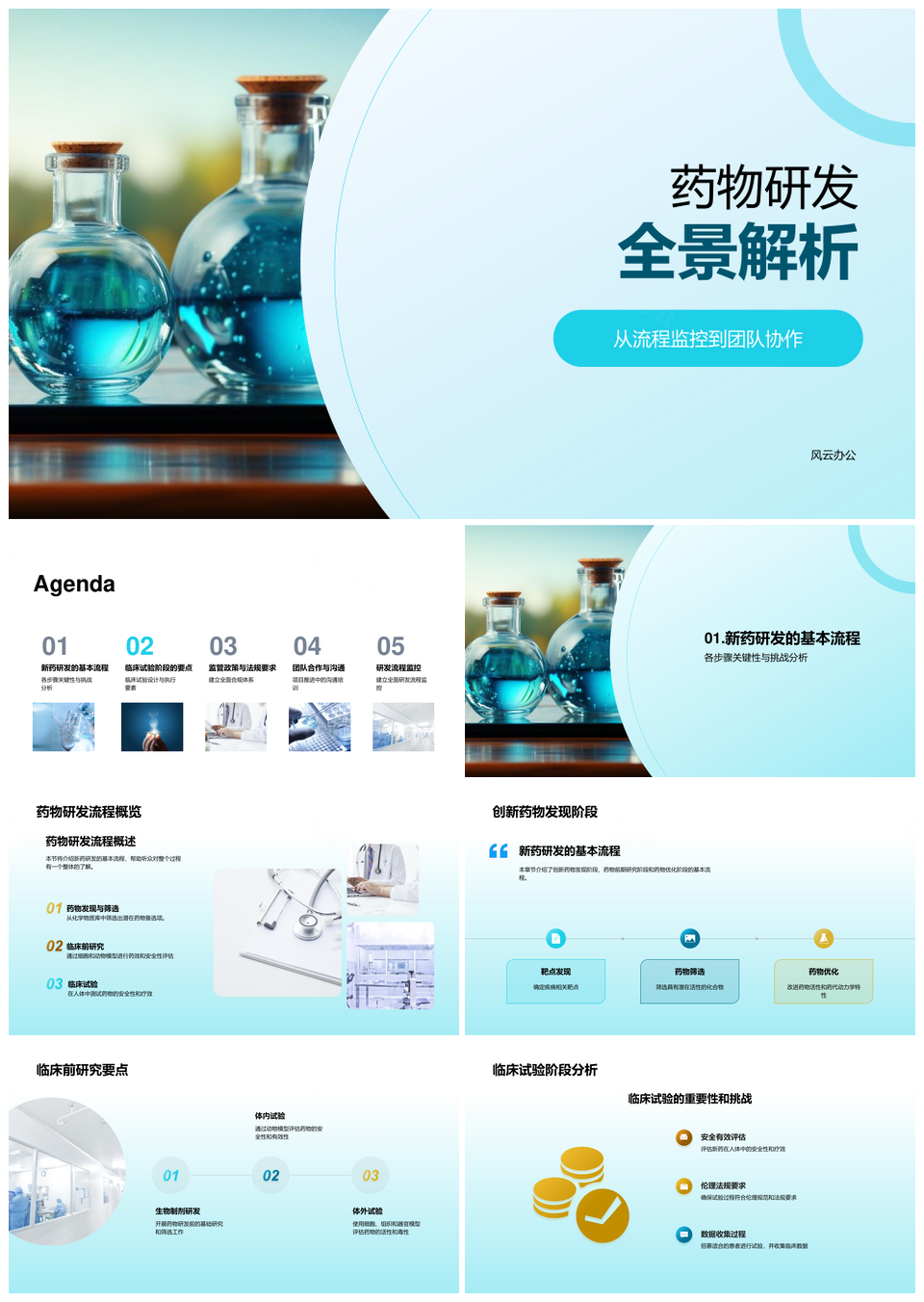 药物研发全流程团队协作法规监管临床试验PPT模板