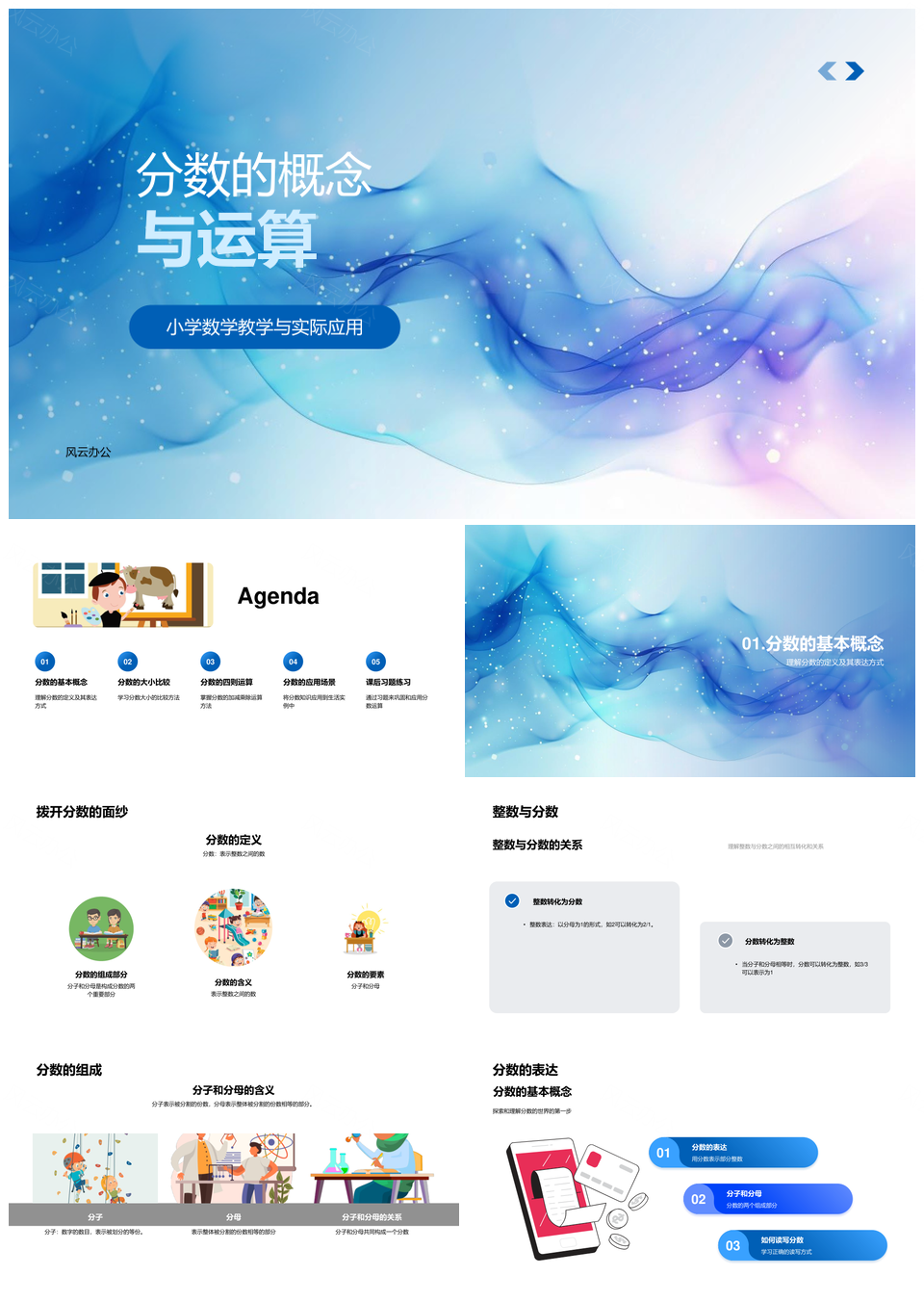 小学数学分数概念运算比较与四则教学PPT模板