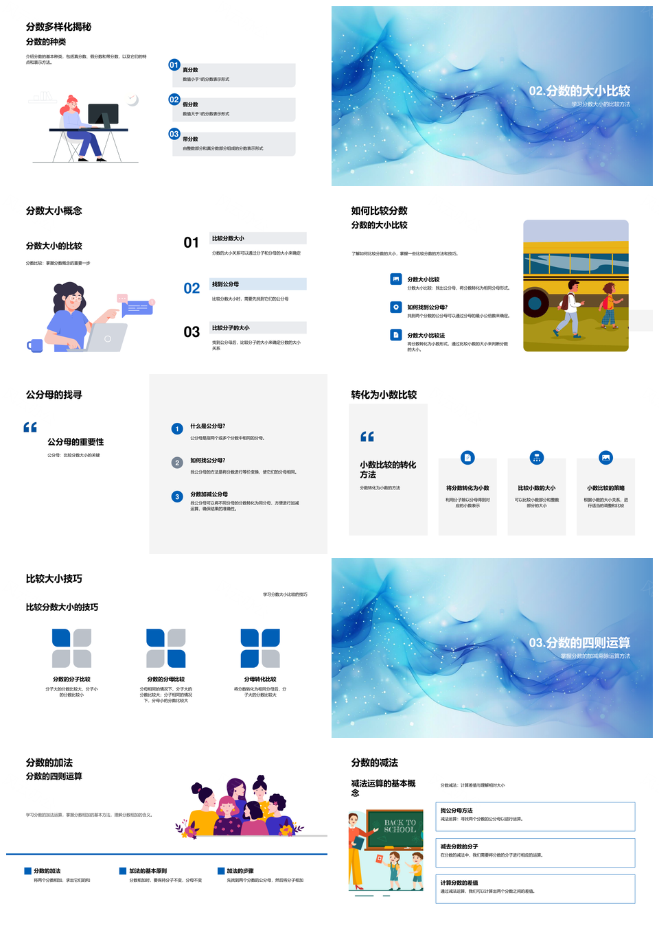 小学数学分数概念运算比较与四则教学PPT模板