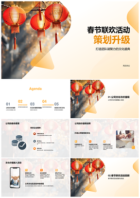 春节联欢策划升级团队文化盛典凝聚灯笼奖励PPT模板