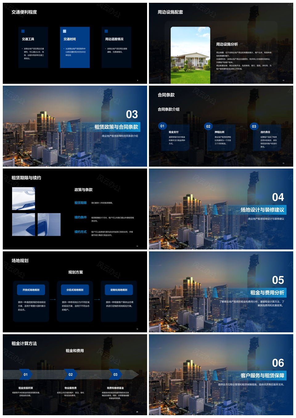 蓝色商务现代商业地产通用介绍PPT模板