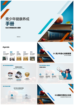 青少年健康生活习惯与身心成长手册PPT模板