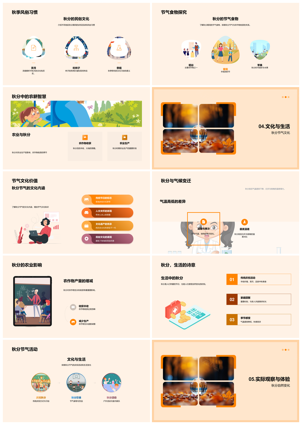 秋分昼夜等长地球公转气候农收秋叶PPT模板