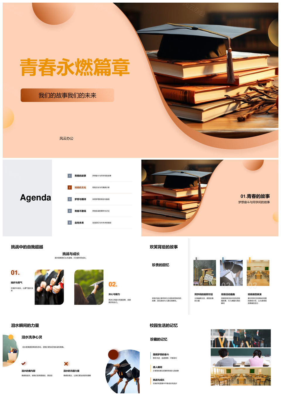 青春永燃毕业帽班聚挑战成长文化PPT模板