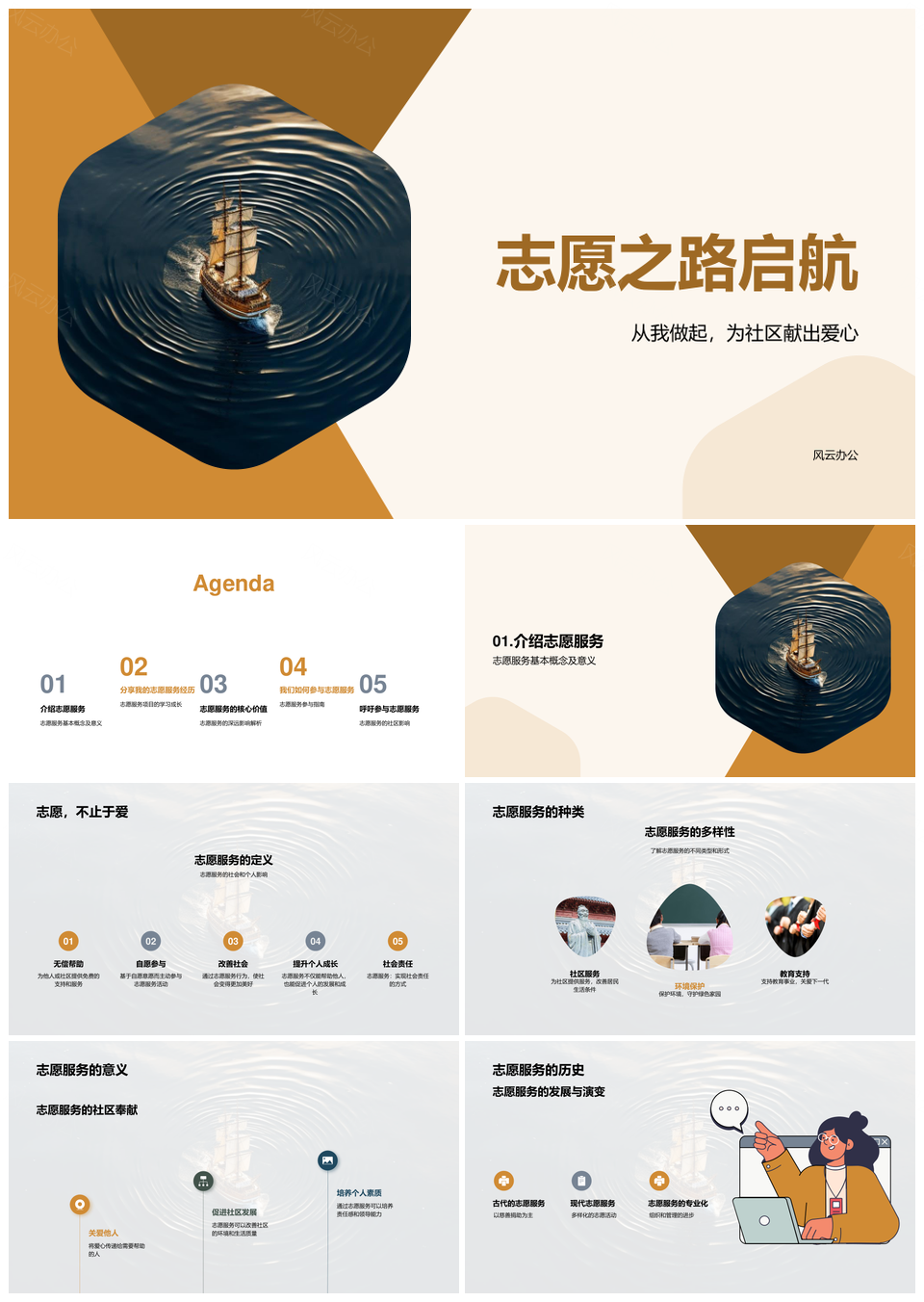 志愿扬帆社区奉献成长同行PPT模板