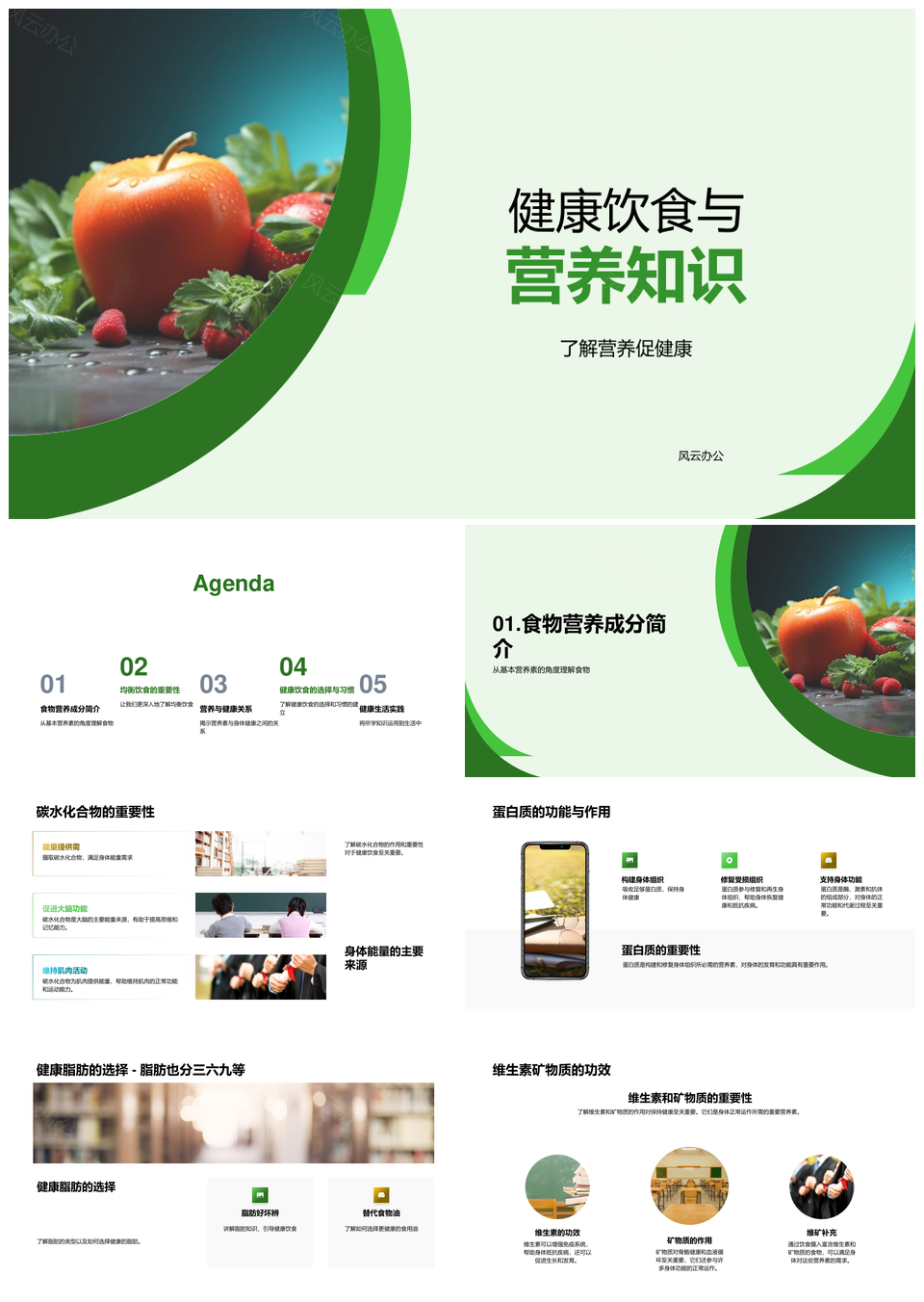 均衡饮食健康习惯蛋白质碳水脂肪维生素矿物质果蔬PPT模板