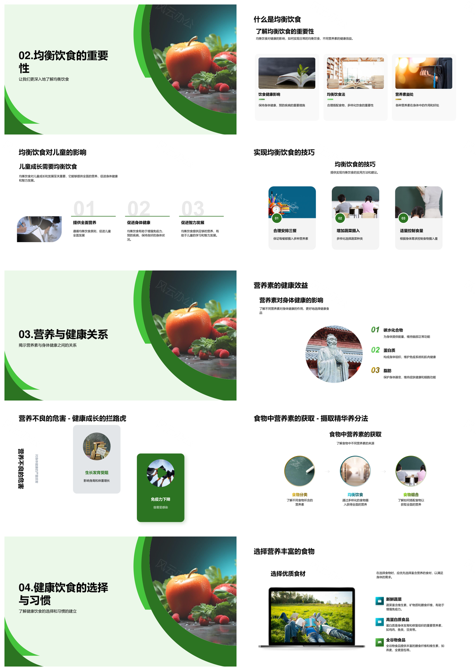 均衡饮食健康习惯蛋白质碳水脂肪维生素矿物质果蔬PPT模板