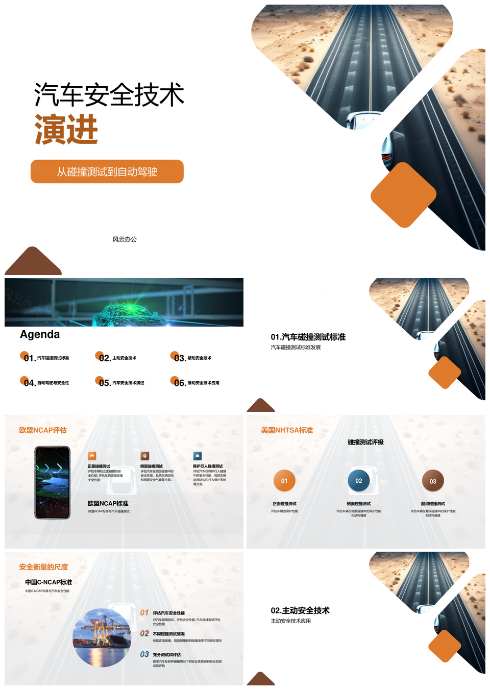 汽车安全技术演进碰撞测试与自动驾驶发展PPT模板