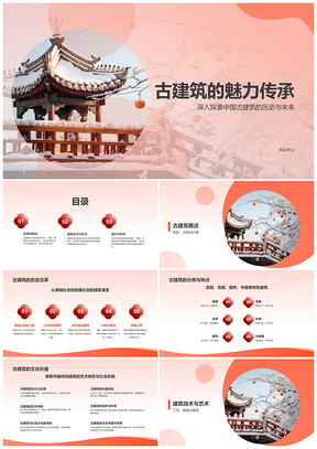 红檐宫殿雪景户外天空旅游建筑PPT模板