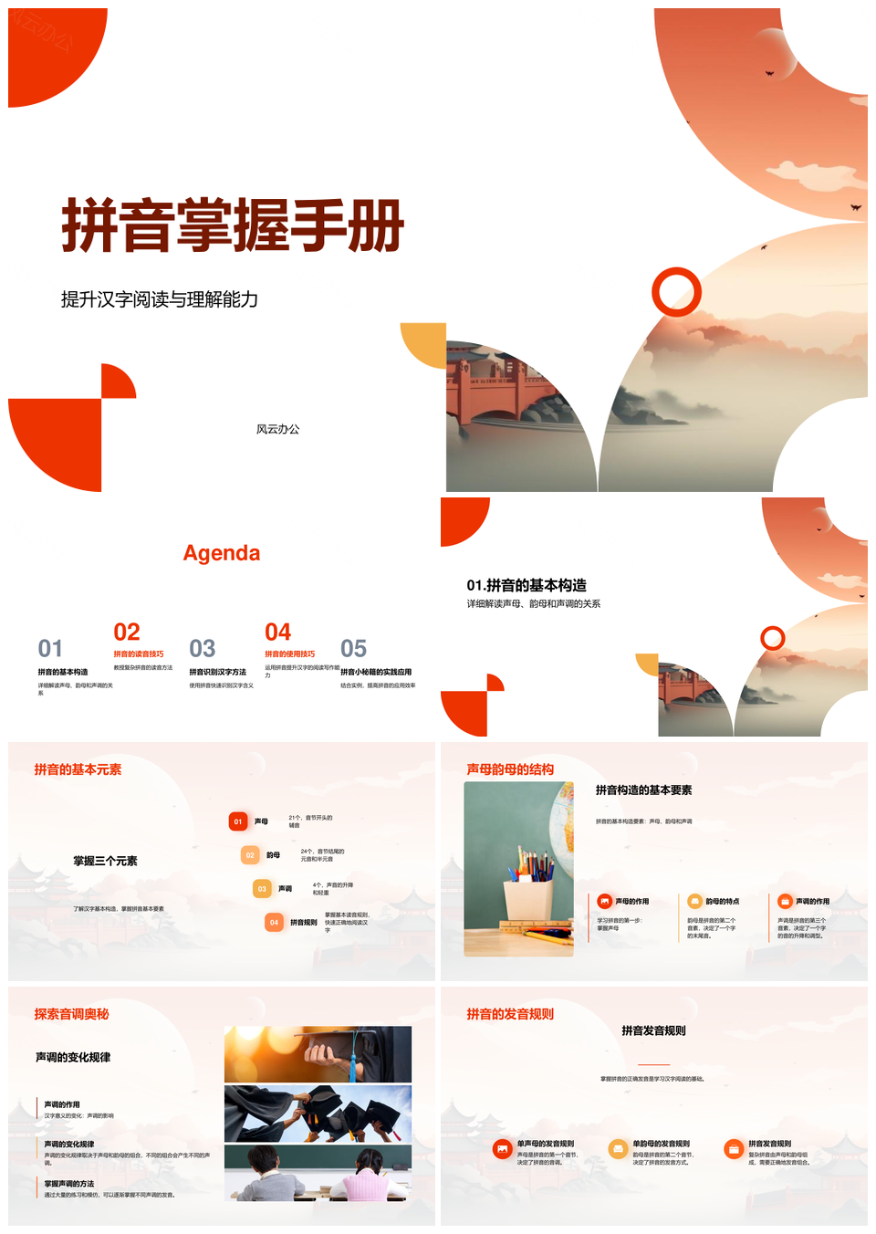 拼音声母韵母声调发音规则与汉字识别手册PPT模板
