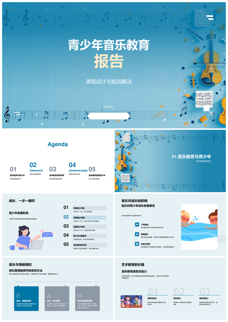 青少年音乐教育课程创新促进身心发展团队合作PPT模板