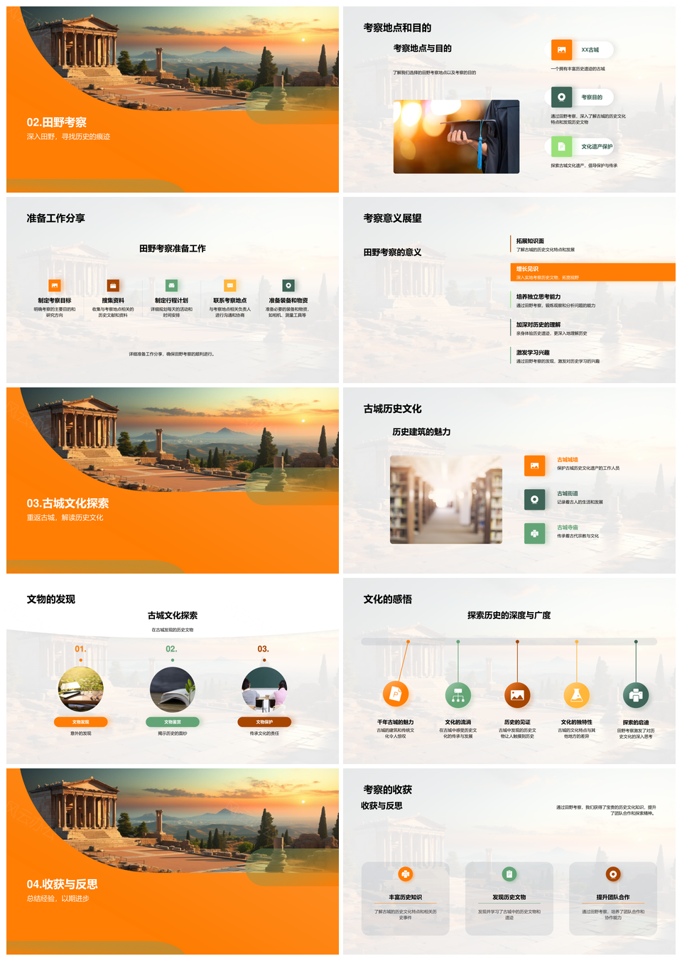历史社团古城田野探索践行团队精神PPT模板