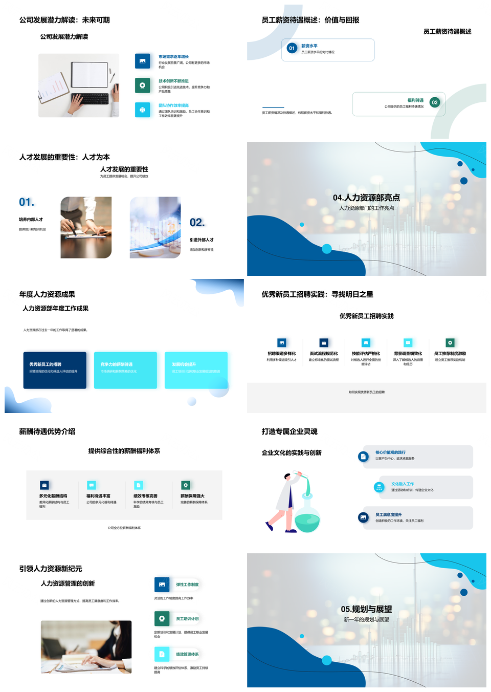 人力资源年度盘点政策福利发展文化薪资图表PPT模板
