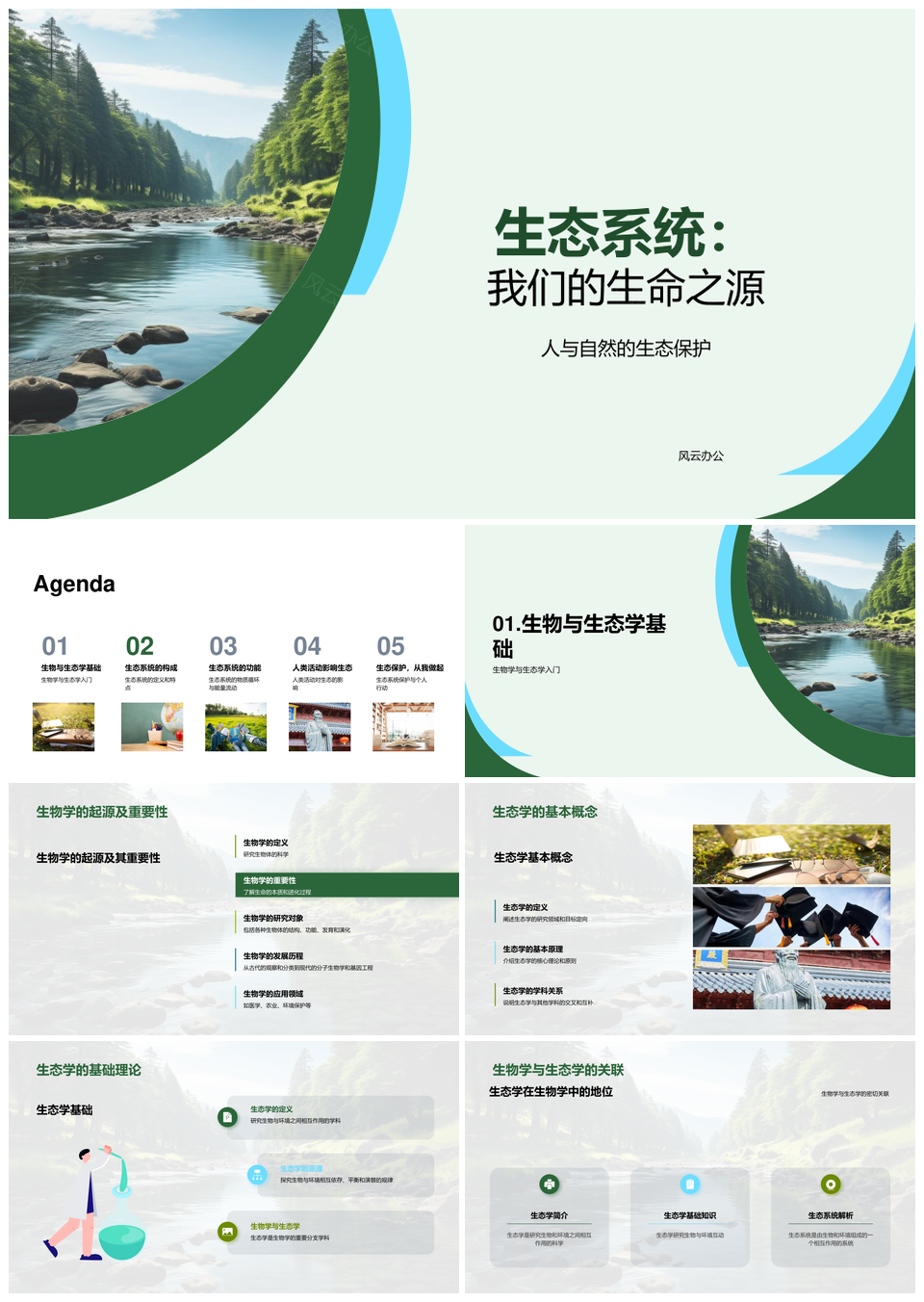 生态系统物质能量循环与人类护污影响PPT模板