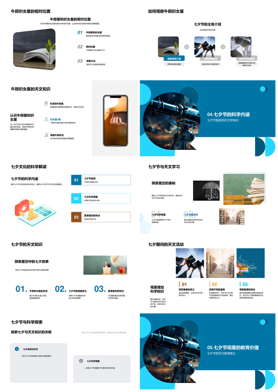 七夕科学观牛郎织女与夏季星空PPT模板