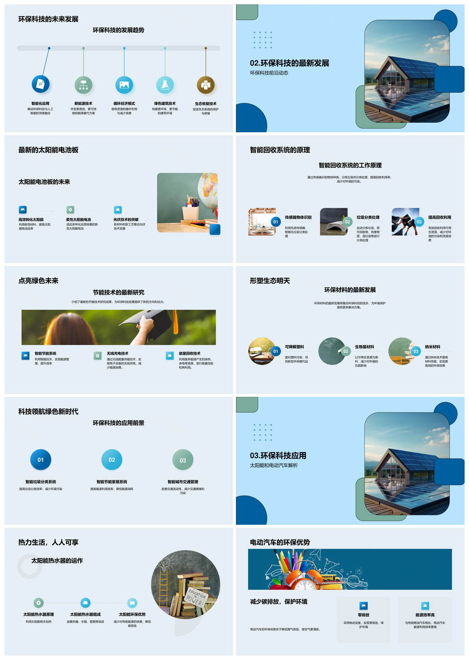 科技力量引领环保行动太阳能智能回收减碳PPT模板