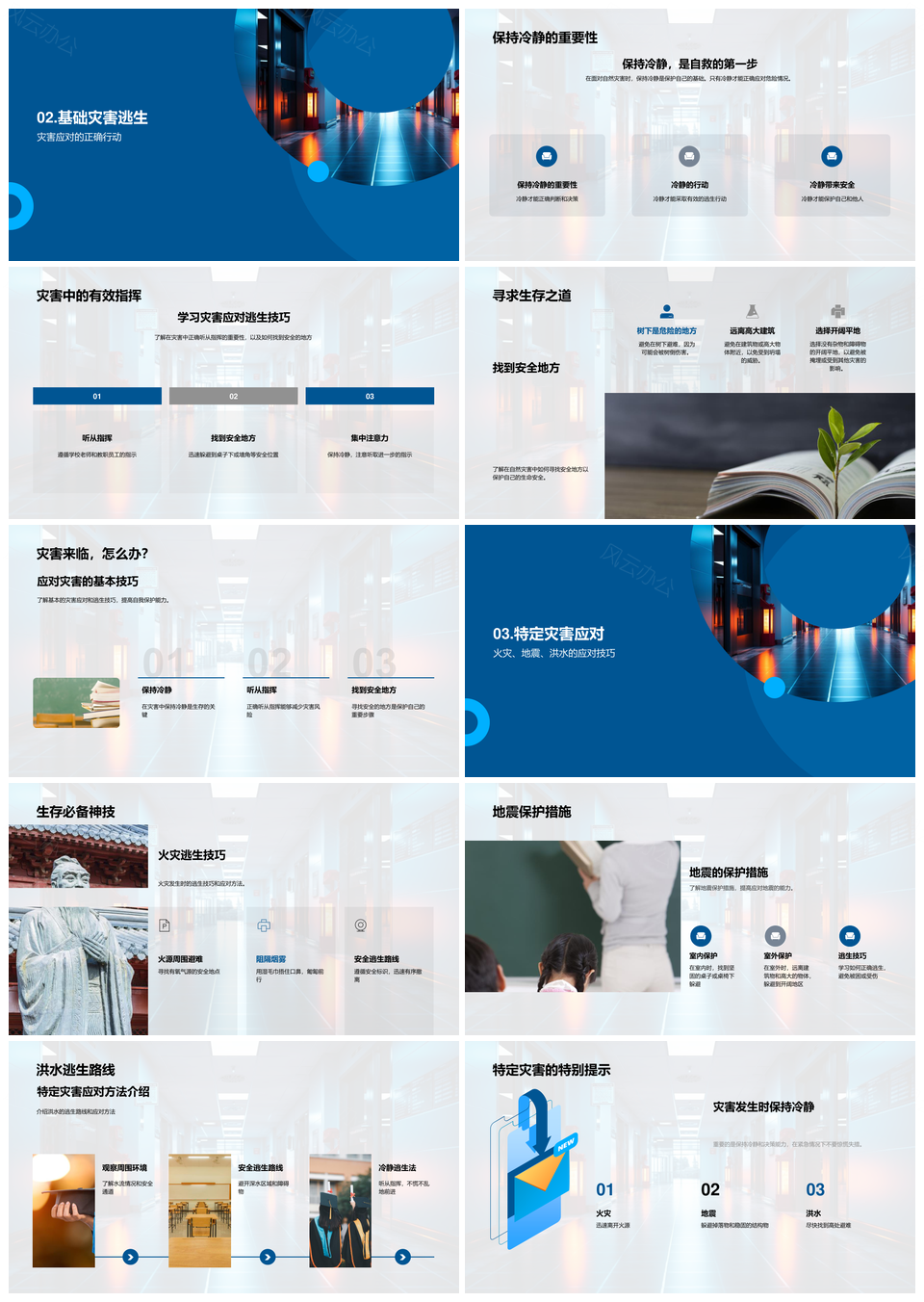 灾害逃生全攻略火灾地震洪水生存技巧PPT模板