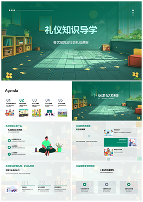 礼仪环保社交餐饮服饰垃圾分类节能减排导学PPT模板