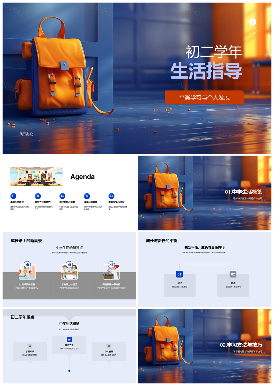 初二学习指导健康生活积极心态解决困扰激励意义PPT模板