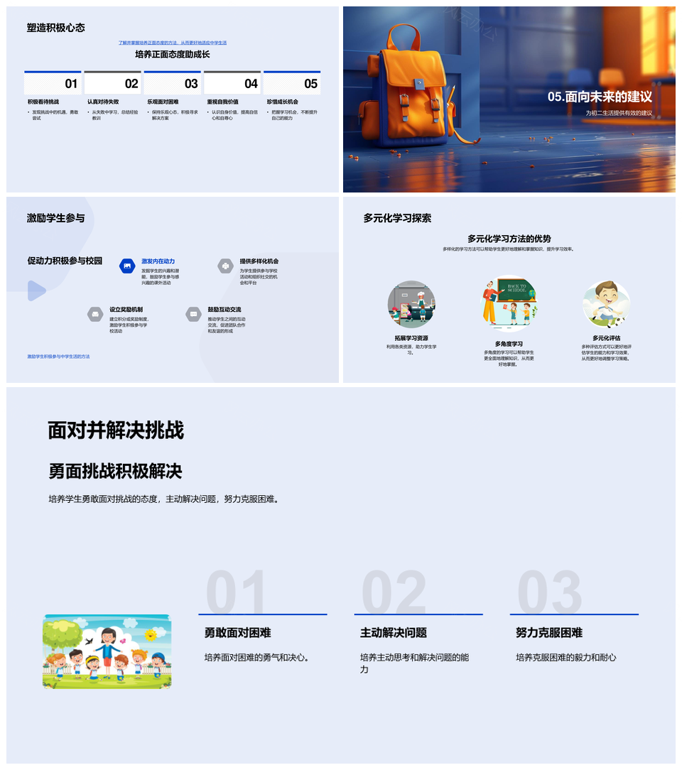 初二学习指导健康生活积极心态解决困扰激励意义PPT模板