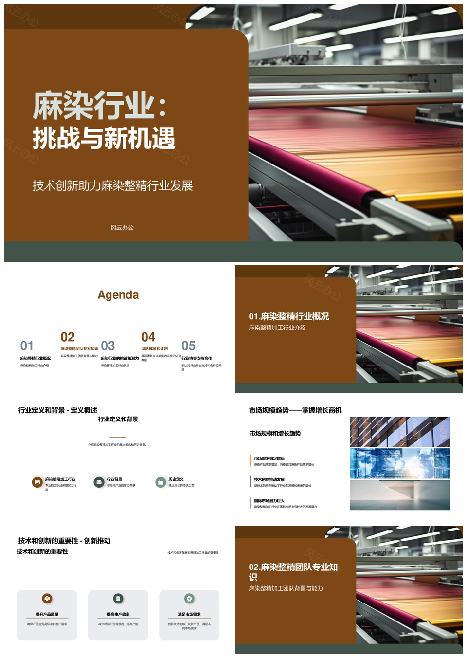 麻染整精加工行业市场规模技术创新团队总结PPT模板