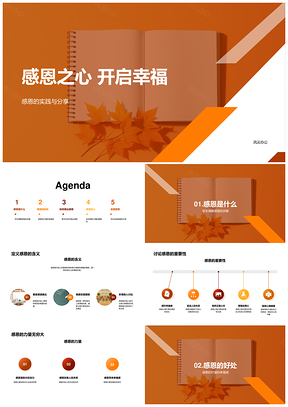 小学感恩教学开启幸福成长书页PPT模板