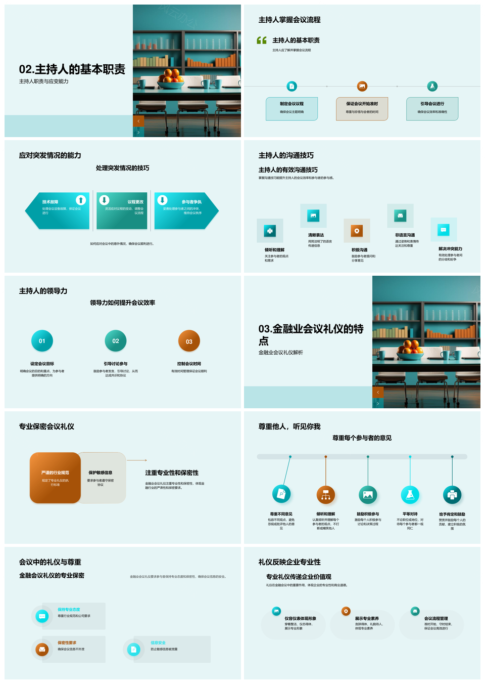 金融会议主持高效礼仪沟通保密领导力培训PPT模板