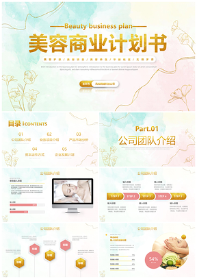 2025鎏金花卉清新线条医美招商商业计划书PPT模板