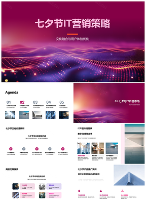 七夕IT营销文化融合优体验几何格子礼包PPT模板