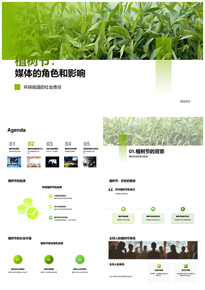 新闻主持植树节报道传环保理念显影响PPT模板