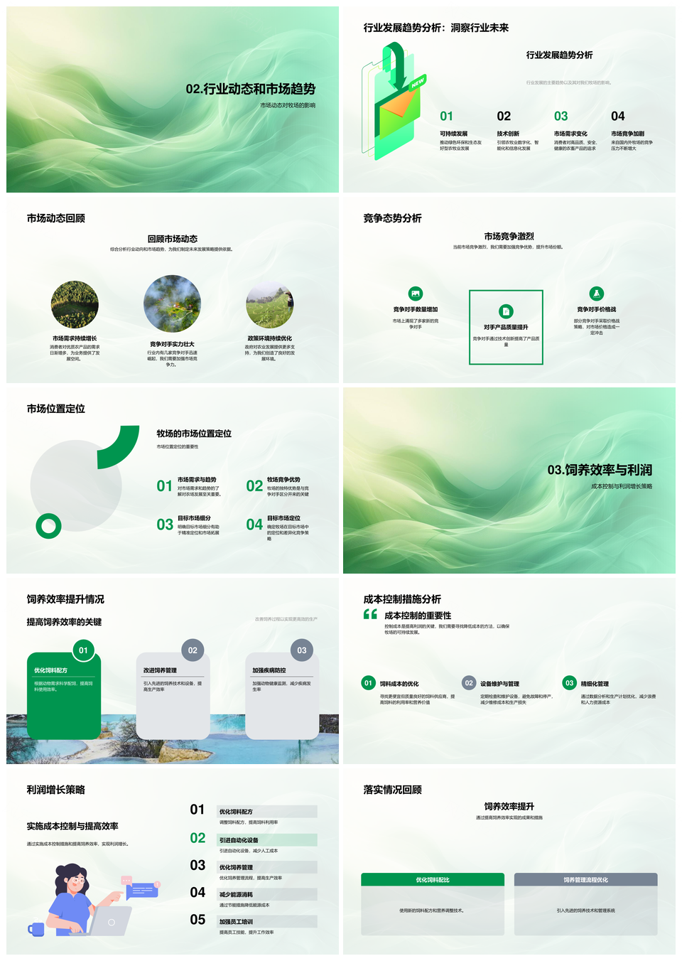 牧场年度总结行业趋势竞对饲养成本品种改良成效PPT模板