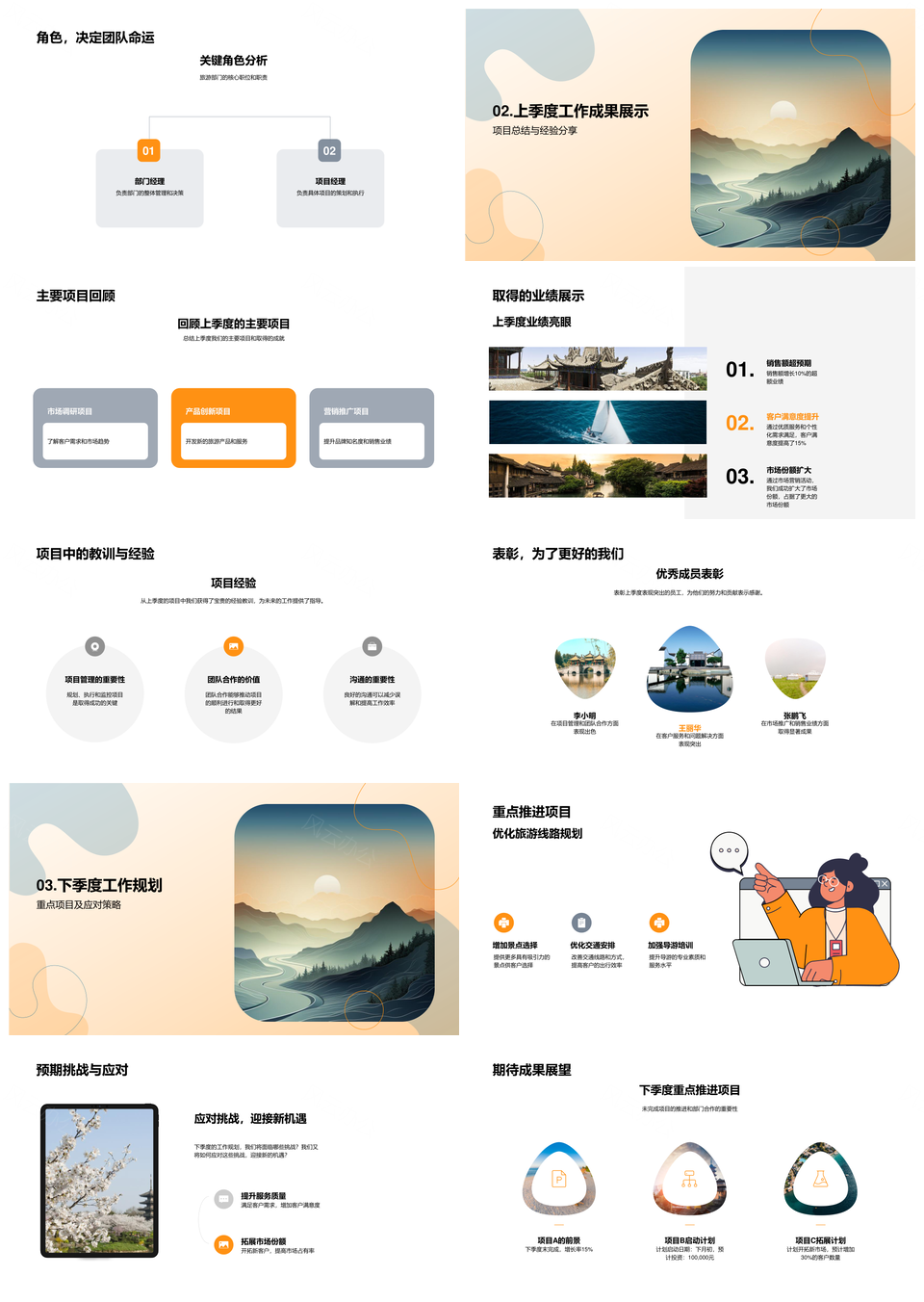 旅游部门业绩展望与山脉项目经验PPT模板